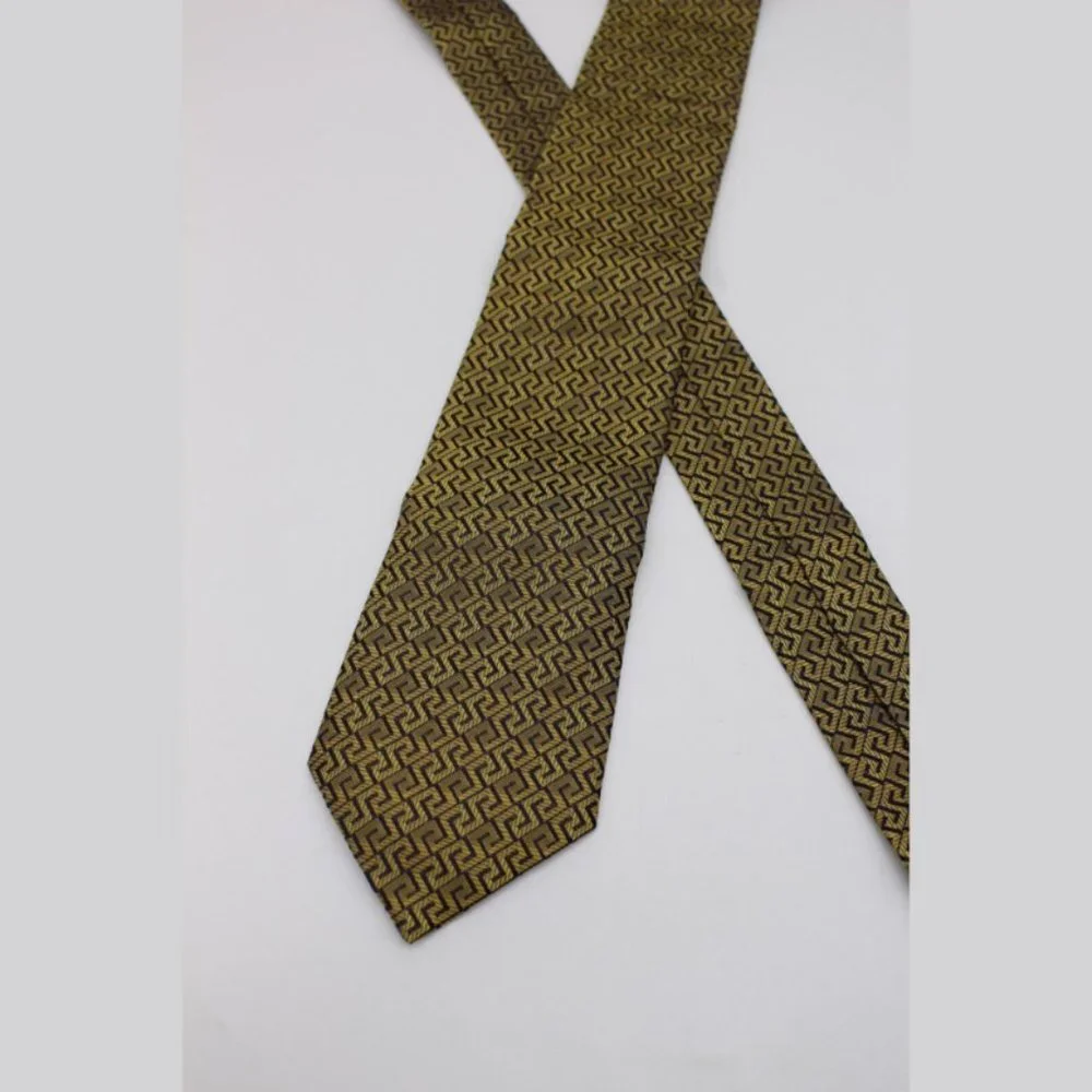 $250 Versace Medusa 100% Silk Tie - Gold/Black Greek Key Pattern - NWOT